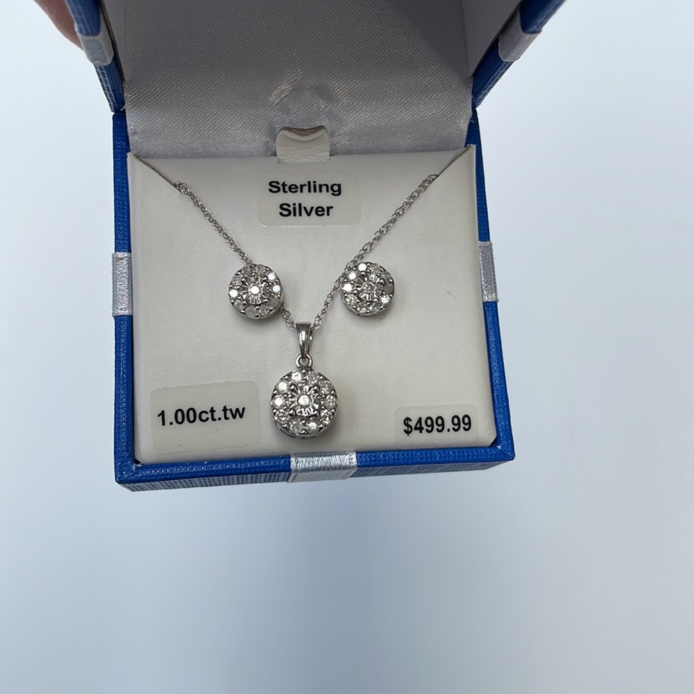 NWT 1ct.tw Diamond Sterling Silver Necklace/Earrings - Picture 8 of 15